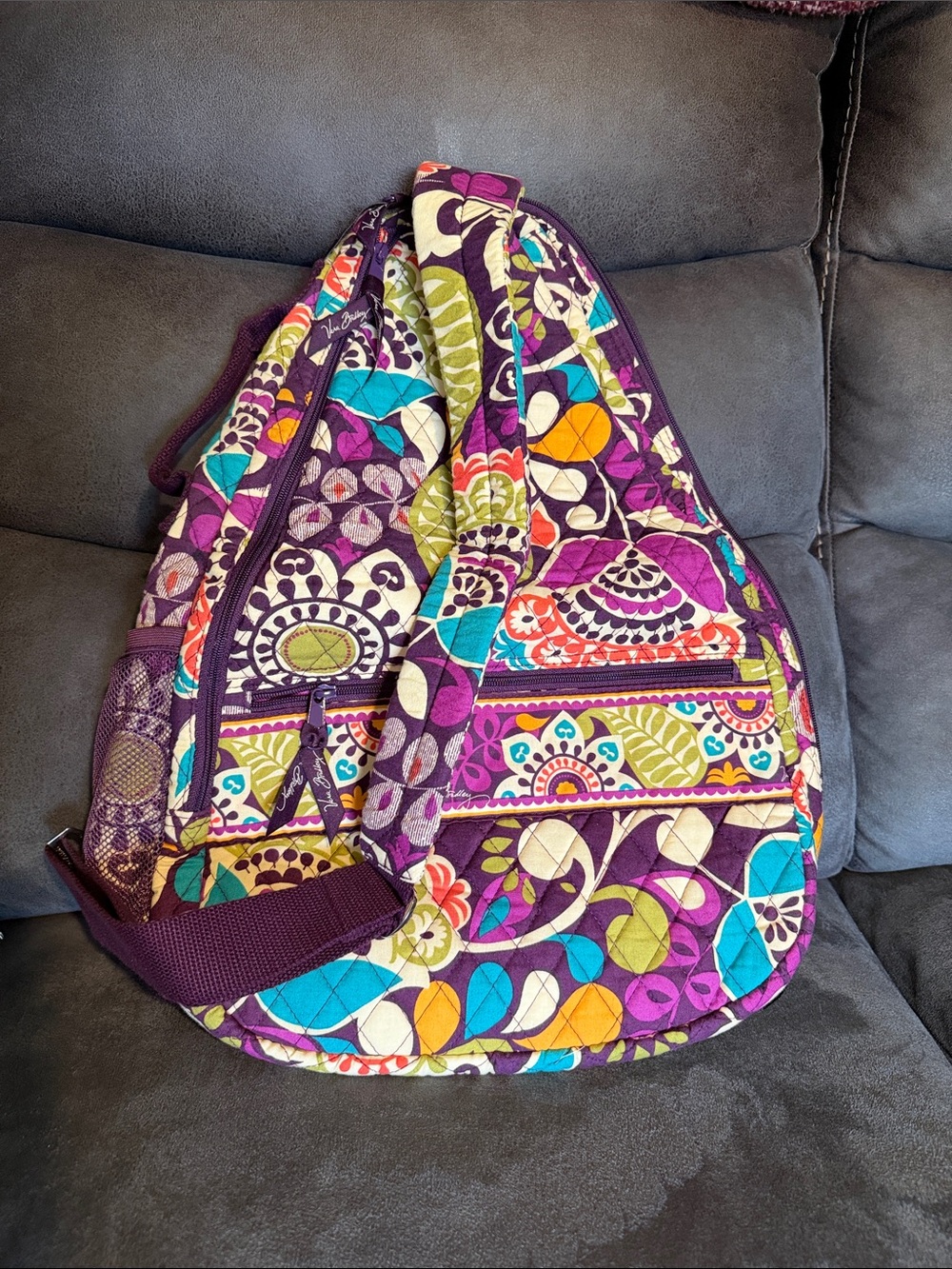 New Vera Bradley Purple Multicolor Quilted Sling Backpack